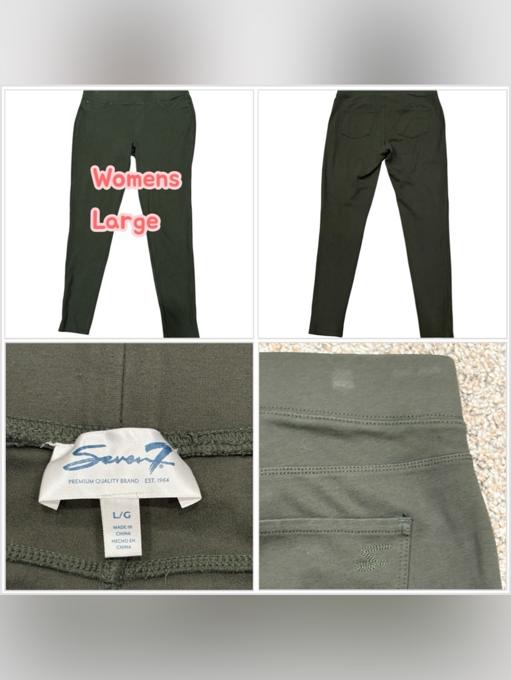 Seven7 Woman’s Olive Green Casual Pants Size Large Pullon Straight Leg Stretch